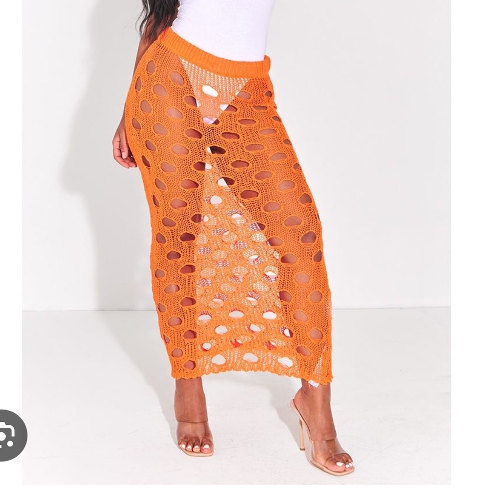 PrettyLittleThing Vibrant Orange Crochet Maxi Skirt